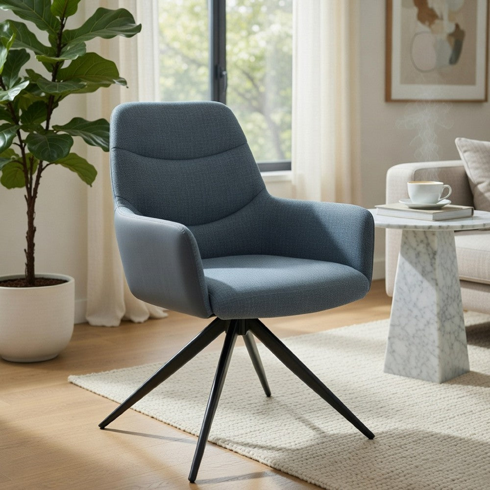 Husti Armchair Set of 2 | Gray Fabric & Faux Leather | Black Iron Star Base