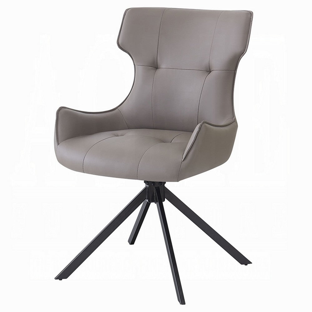 Mita Swivel Wingback Side Chair Set of 2 | Tufted Faux Leather | Black Metal