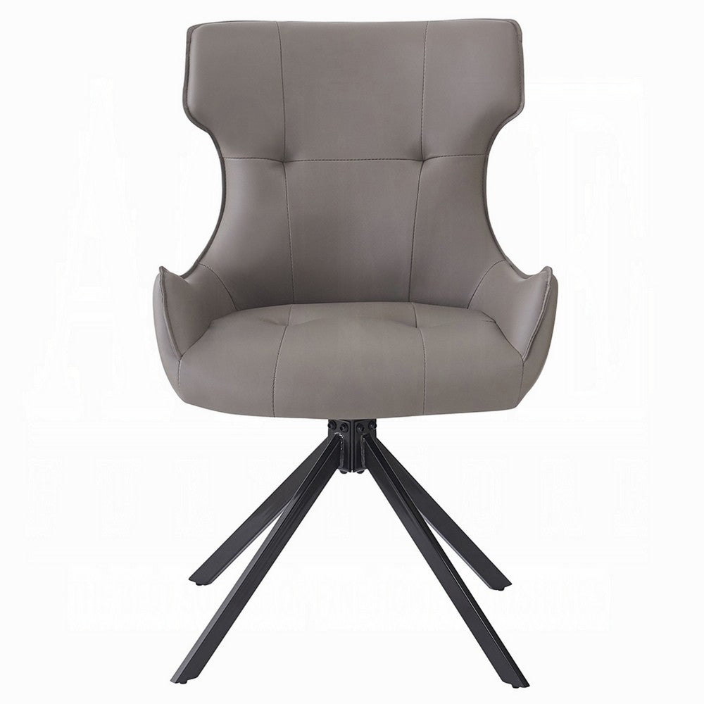 Mita Swivel Wingback Side Chair Set of 2 | Tufted Faux Leather | Black Metal