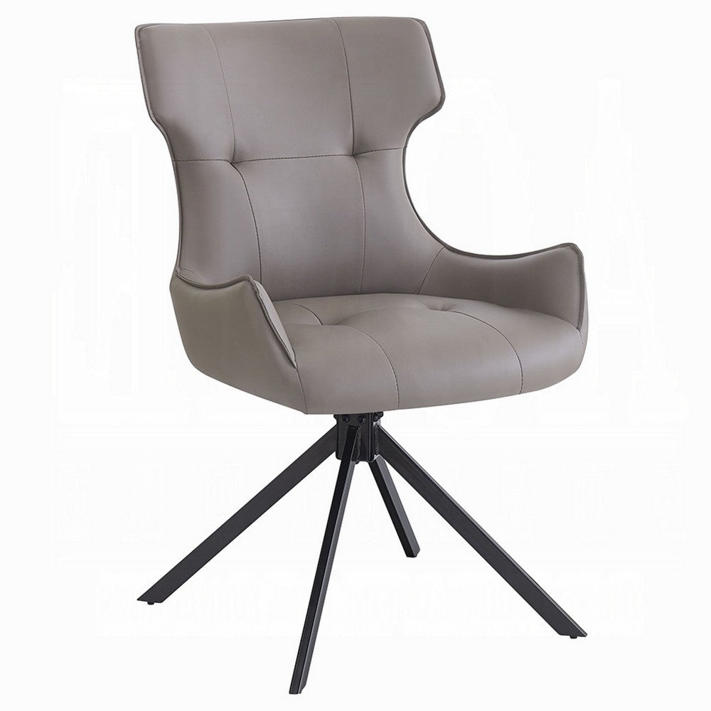 Mita Swivel Wingback Side Chair Set of 2 | Tufted Faux Leather | Black Metal