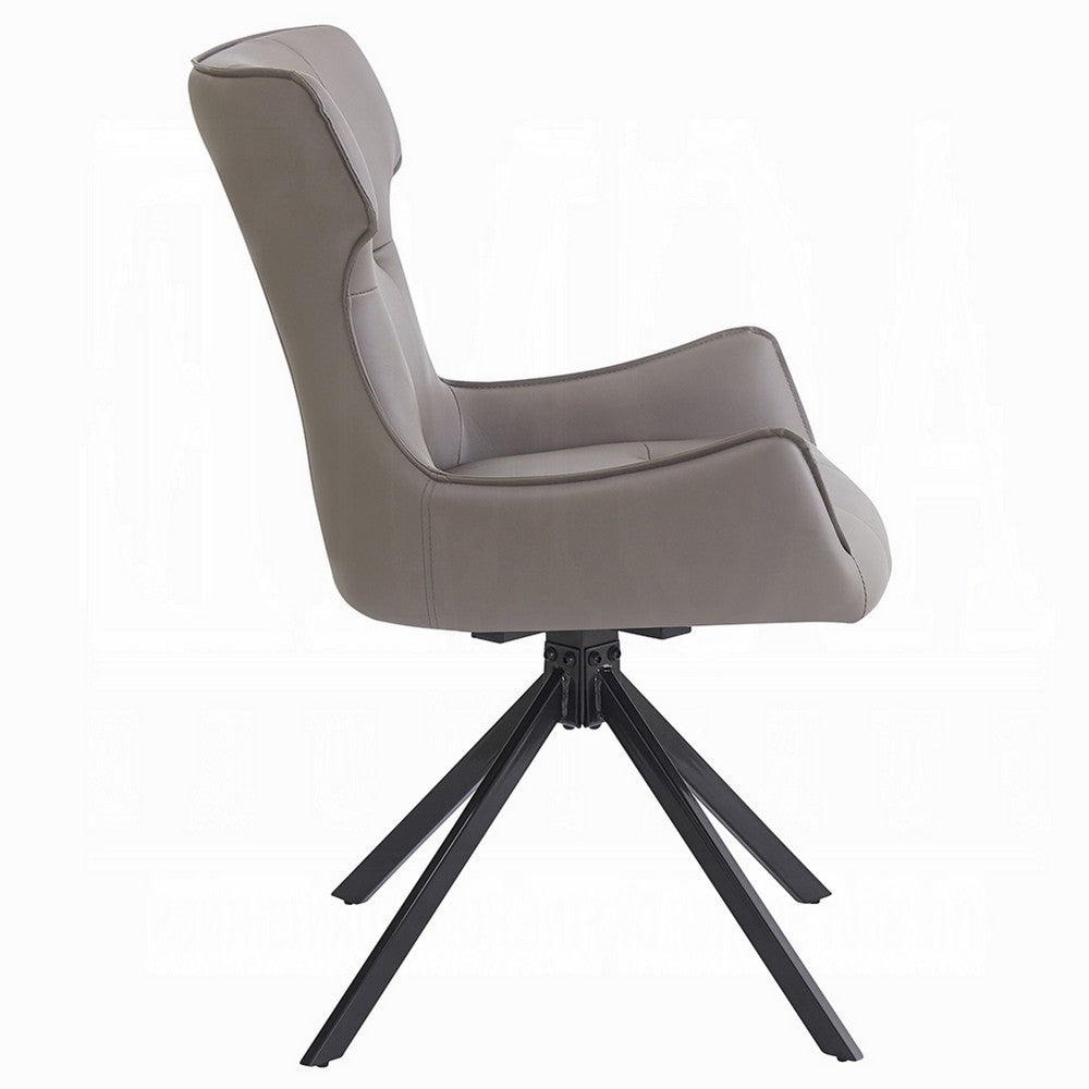 Mita Swivel Wingback Side Chair Set of 2 | Tufted Faux Leather | Black Metal