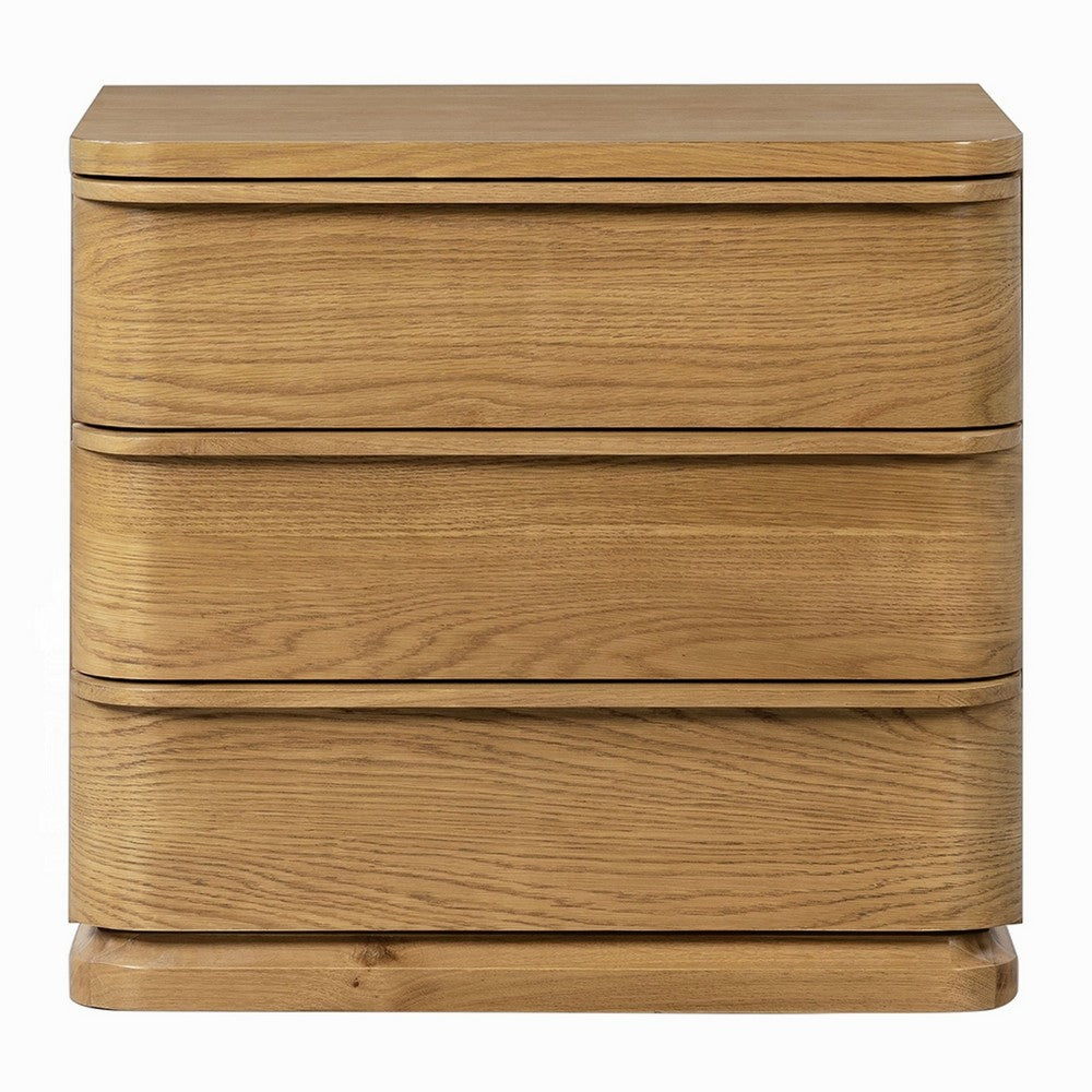 Sery 3 Drawer Nightstand | Minimalist Lip Handles | Oak Brown Wood 26"