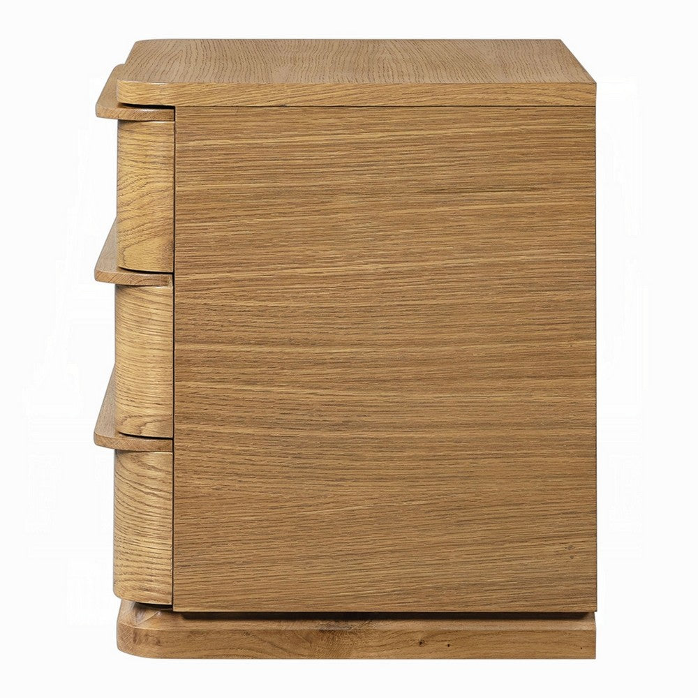 Sery 3 Drawer Nightstand | Minimalist Lip Handles | Oak Brown Wood 26"