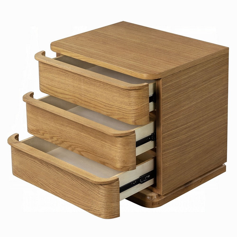 Sery 3 Drawer Nightstand | Minimalist Lip Handles | Oak Brown Wood 26"