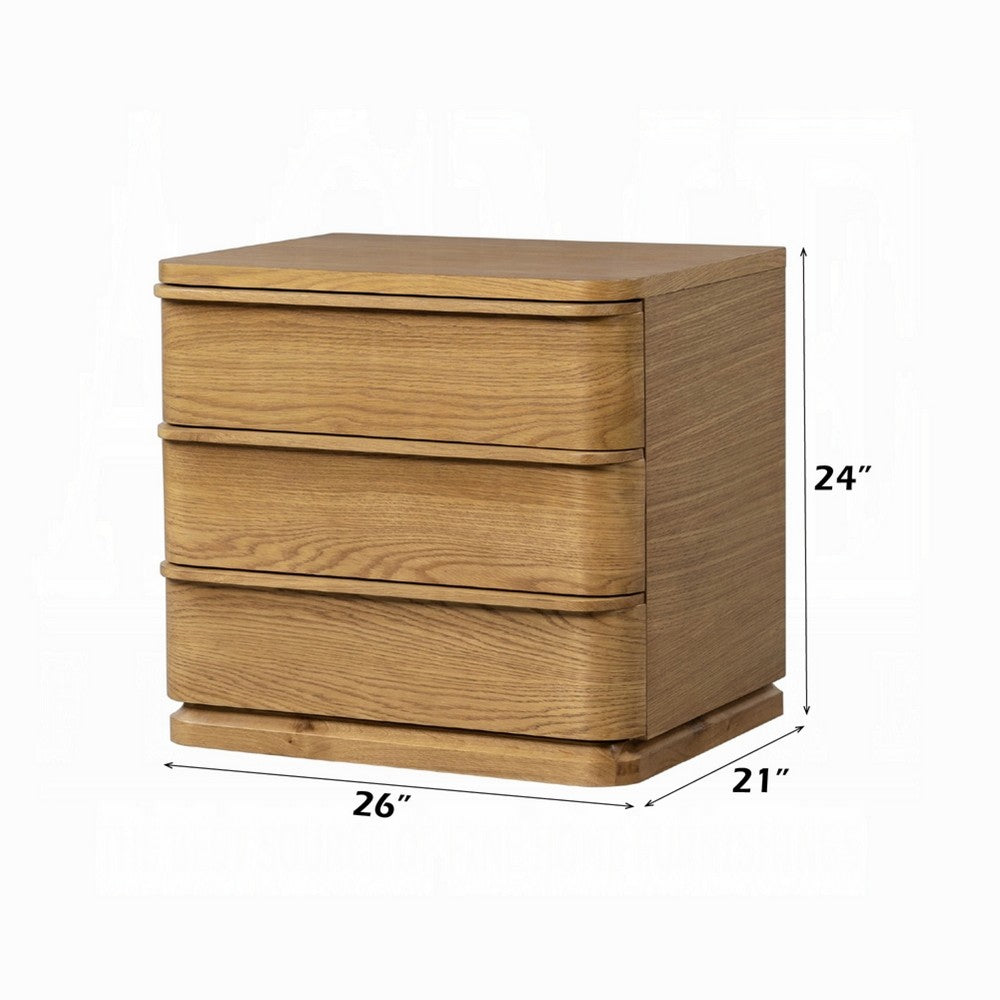 Sery 3 Drawer Nightstand | Minimalist Lip Handles | Oak Brown Wood 26"