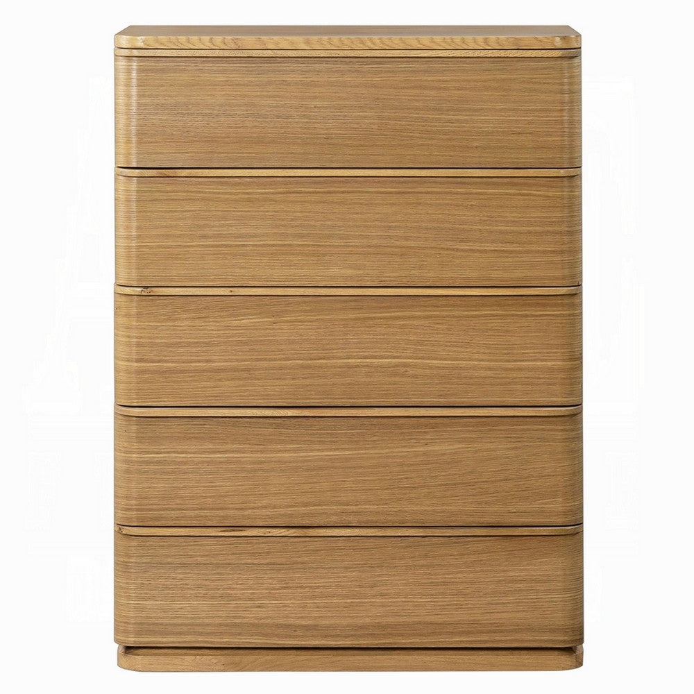 Sery Tall Dresser Chest | 5 Drawers Minimalist Lip Handles | Oak Brown Wood