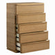 Sery Tall Dresser Chest | 5 Drawers Minimalist Lip Handles | Oak Brown Wood
