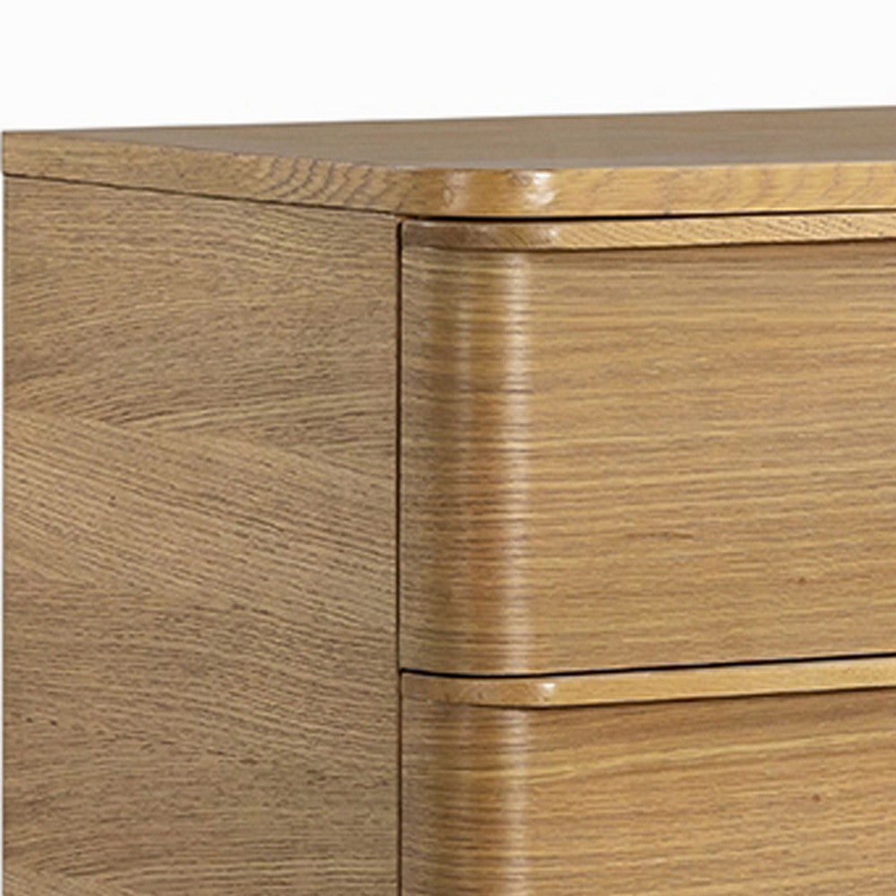 Sery Tall Dresser Chest | 5 Drawers Minimalist Lip Handles | Oak Brown Wood