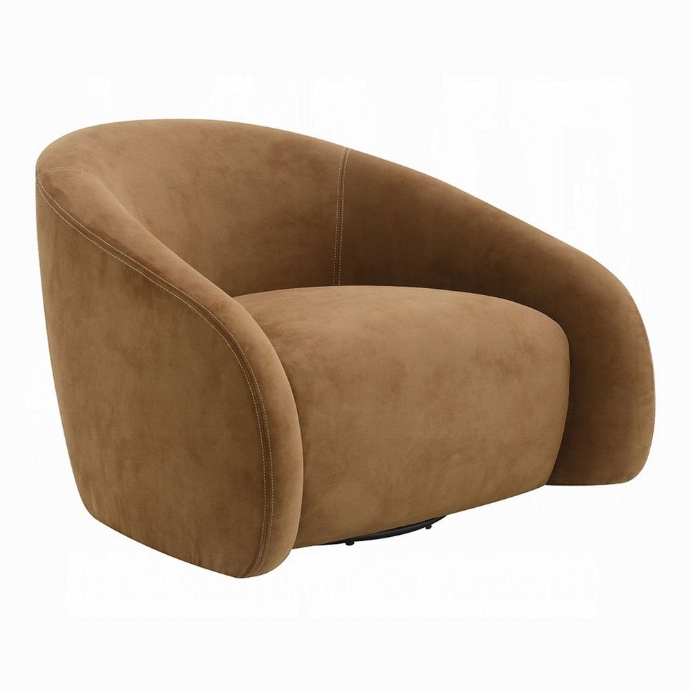 Sery Swivel Barrel Chair | Foam Padded Chocolate Brown Suede Upholstery