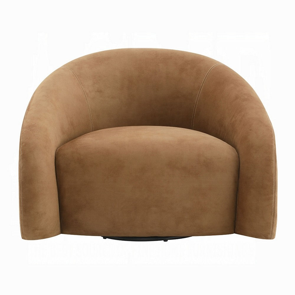 Sery Swivel Barrel Chair | Foam Padded Chocolate Brown Suede Upholstery