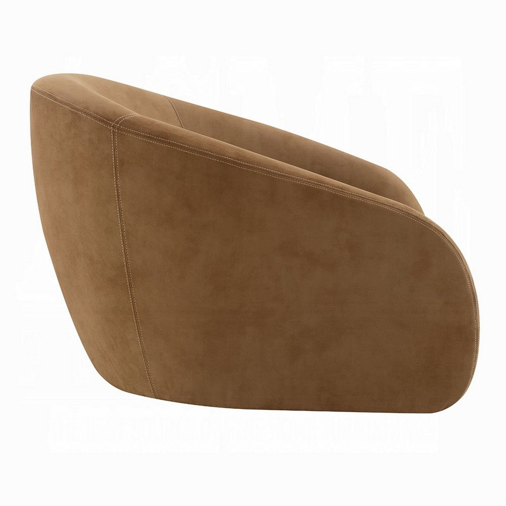 Sery Swivel Barrel Chair | Foam Padded Chocolate Brown Suede Upholstery