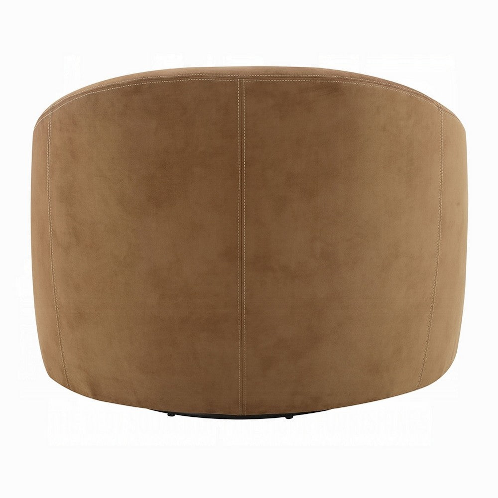 Sery Swivel Barrel Chair | Foam Padded Chocolate Brown Suede Upholstery