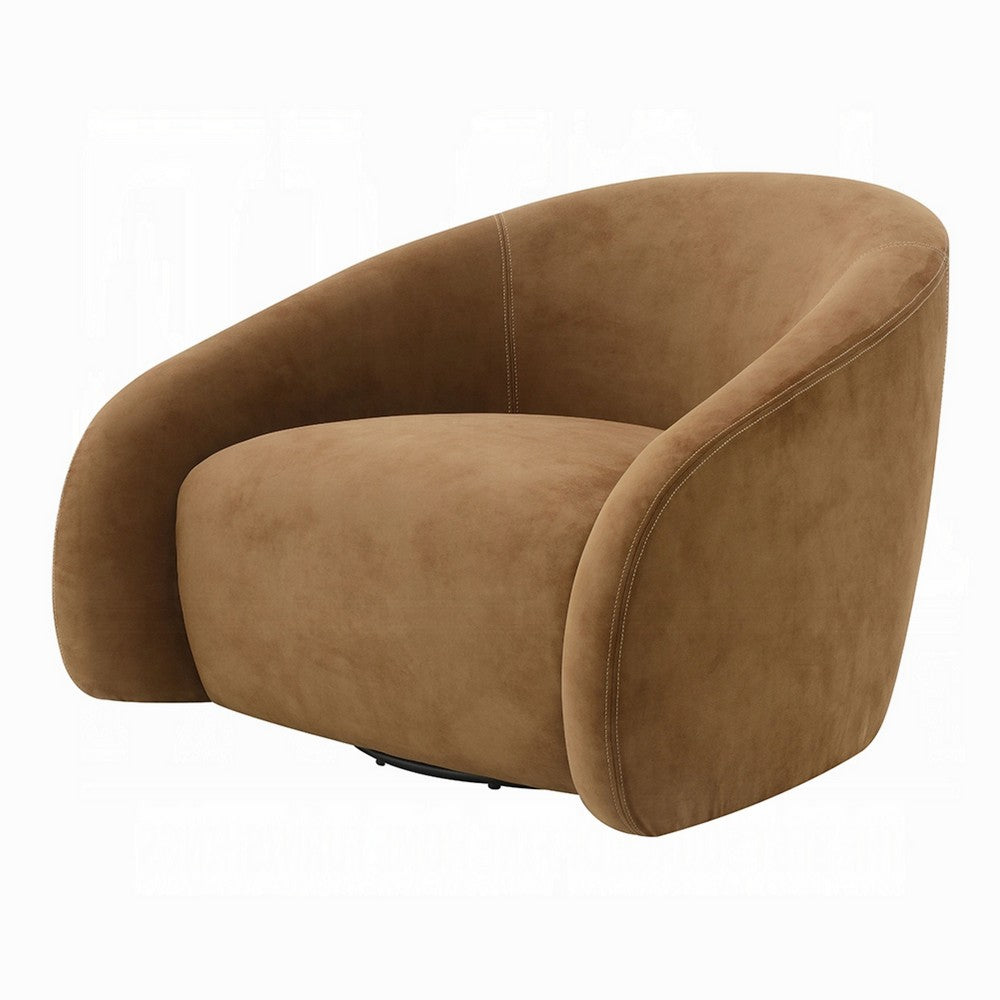 Sery Swivel Barrel Chair | Foam Padded Chocolate Brown Suede Upholstery