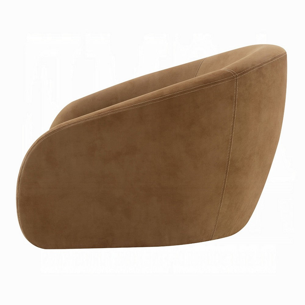 Sery Swivel Barrel Chair | Foam Padded Chocolate Brown Suede Upholstery