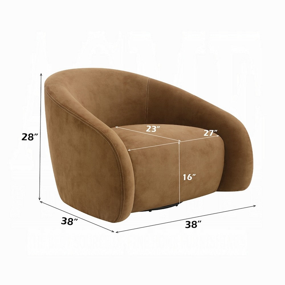 Sery Swivel Barrel Chair | Foam Padded Chocolate Brown Suede Upholstery
