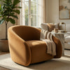 Sery Swivel Barrel Chair | Foam Padded Chocolate Brown Suede Upholstery