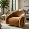 Sery Swivel Barrel Chair | Foam Padded Chocolate Brown Suede Upholstery