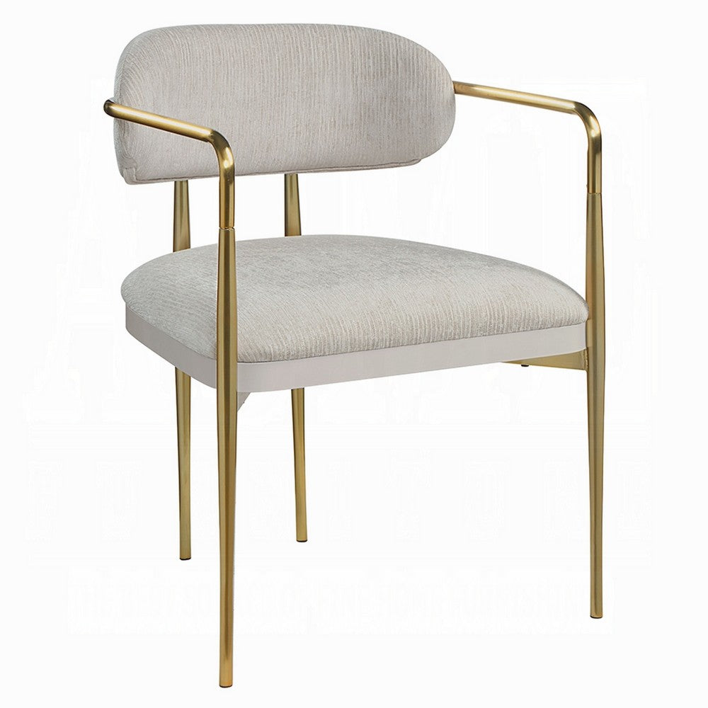 Ayan Accent Club Chair Set of 2 | Curved Foam Beige Chenille | Gold Metal
