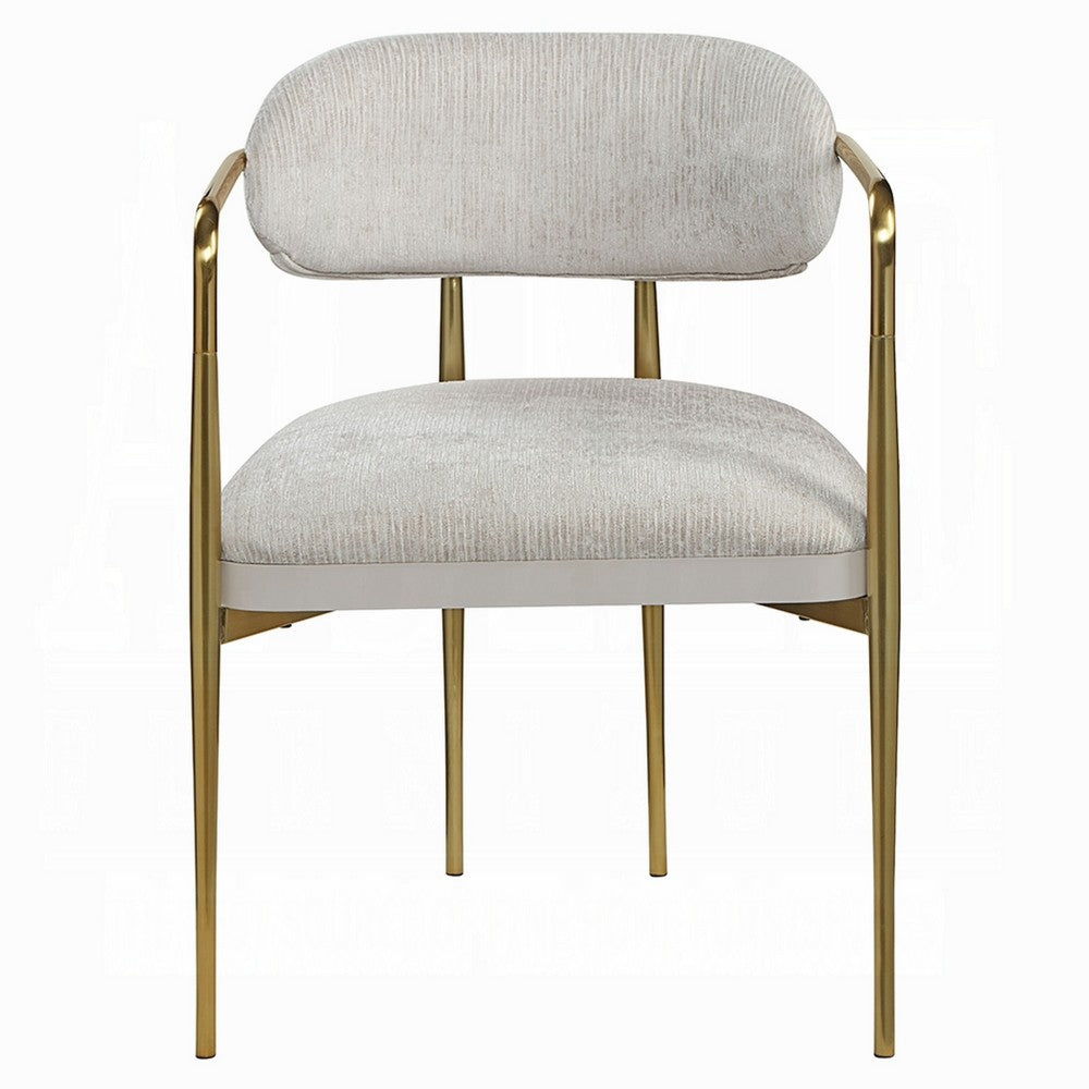 Ayan Accent Club Chair Set of 2 | Curved Foam Beige Chenille | Gold Metal
