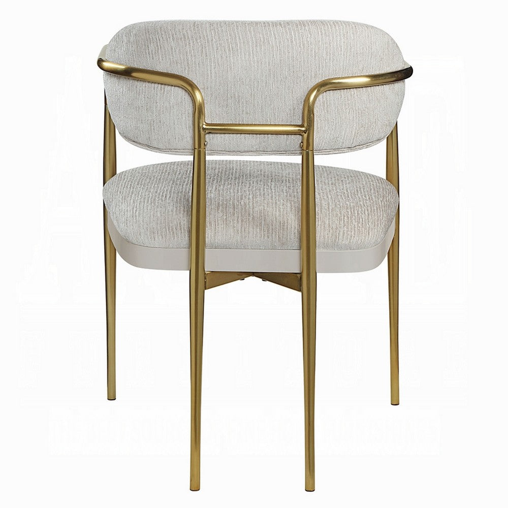 Ayan Accent Club Chair Set of 2 | Curved Foam Beige Chenille | Gold Metal