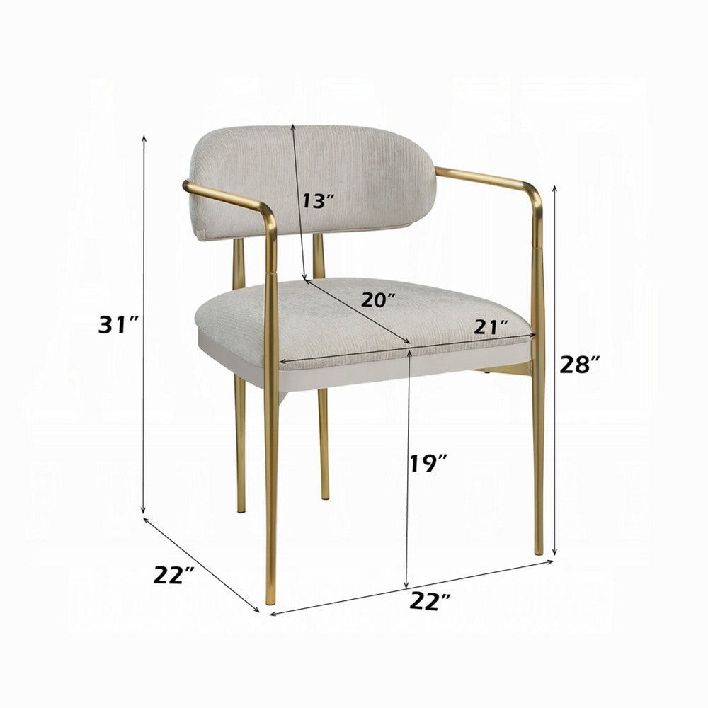 Ayan Accent Club Chair Set of 2 | Curved Foam Beige Chenille | Gold Metal