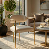 Ayan Accent Club Chair Set of 2 | Curved Foam Beige Chenille | Gold Metal