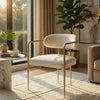 Ayan Accent Club Chair Set of 2 | Curved Foam Beige Chenille | Gold Metal