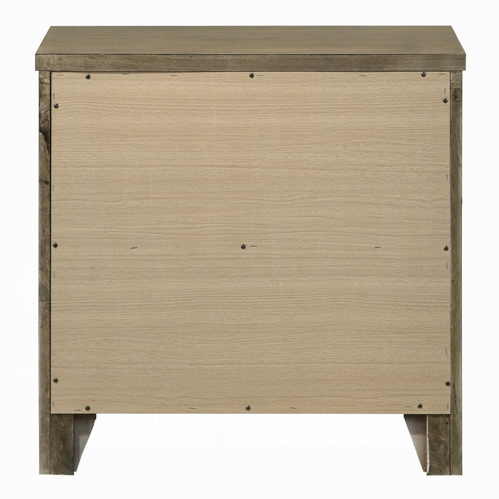 Cera Nightstand | 2 Drawers Bronze Handles | Antique White Oak Tone Wood