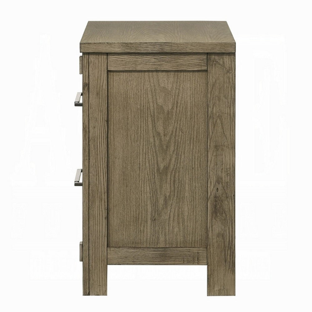 Cera Nightstand | 2 Drawers Bronze Handles | Antique White Oak Tone Wood