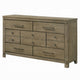 Cera Wide Dresser | 7 Drawers | Bronze Handles | Antique White Oak Tone Wood