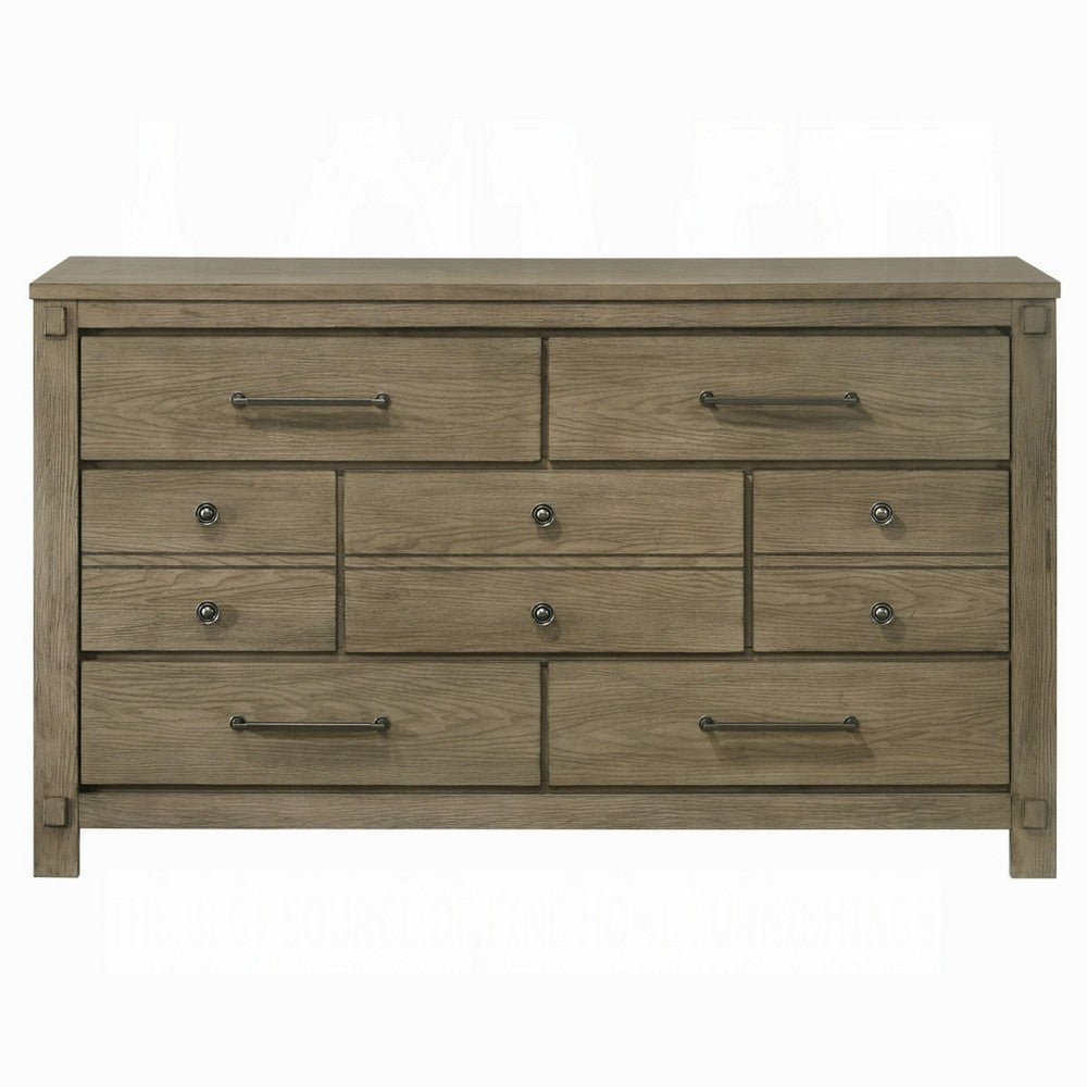Cera Wide Dresser | 7 Drawers | Bronze Handles | Antique White Oak Tone Wood