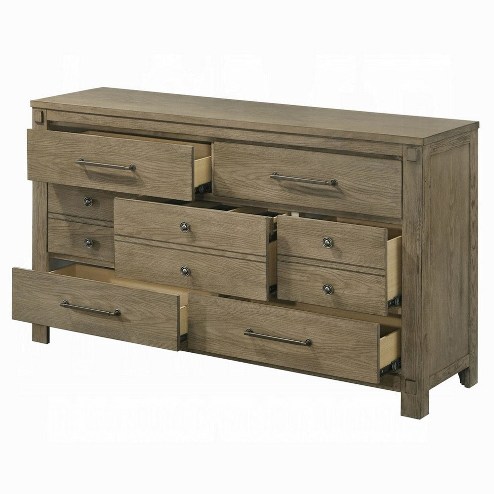 Cera Wide Dresser | 7 Drawers | Bronze Handles | Antique White Oak Tone Wood