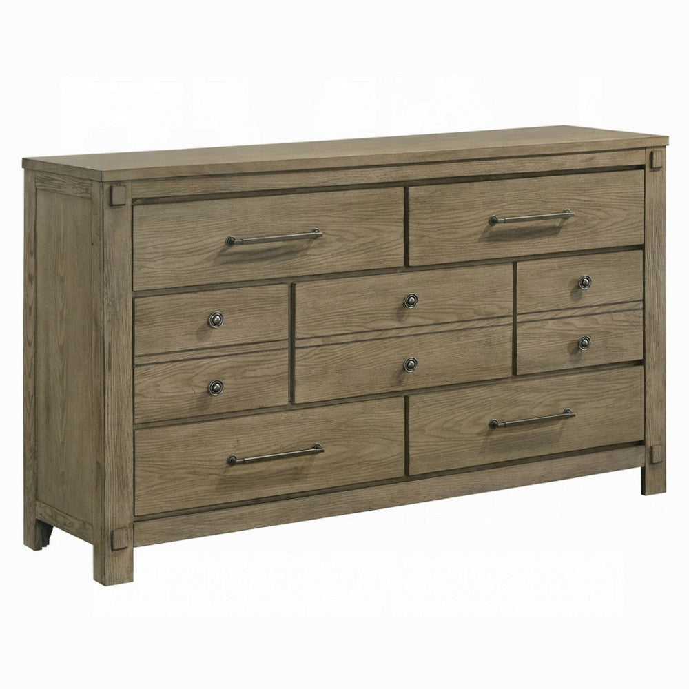 Cera Wide Dresser | 7 Drawers | Bronze Handles | Antique White Oak Tone Wood