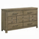 Cera Wide Dresser | 7 Drawers | Bronze Handles | Antique White Oak Tone Wood