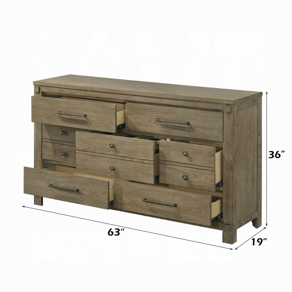 Cera Wide Dresser | 7 Drawers | Bronze Handles | Antique White Oak Tone Wood