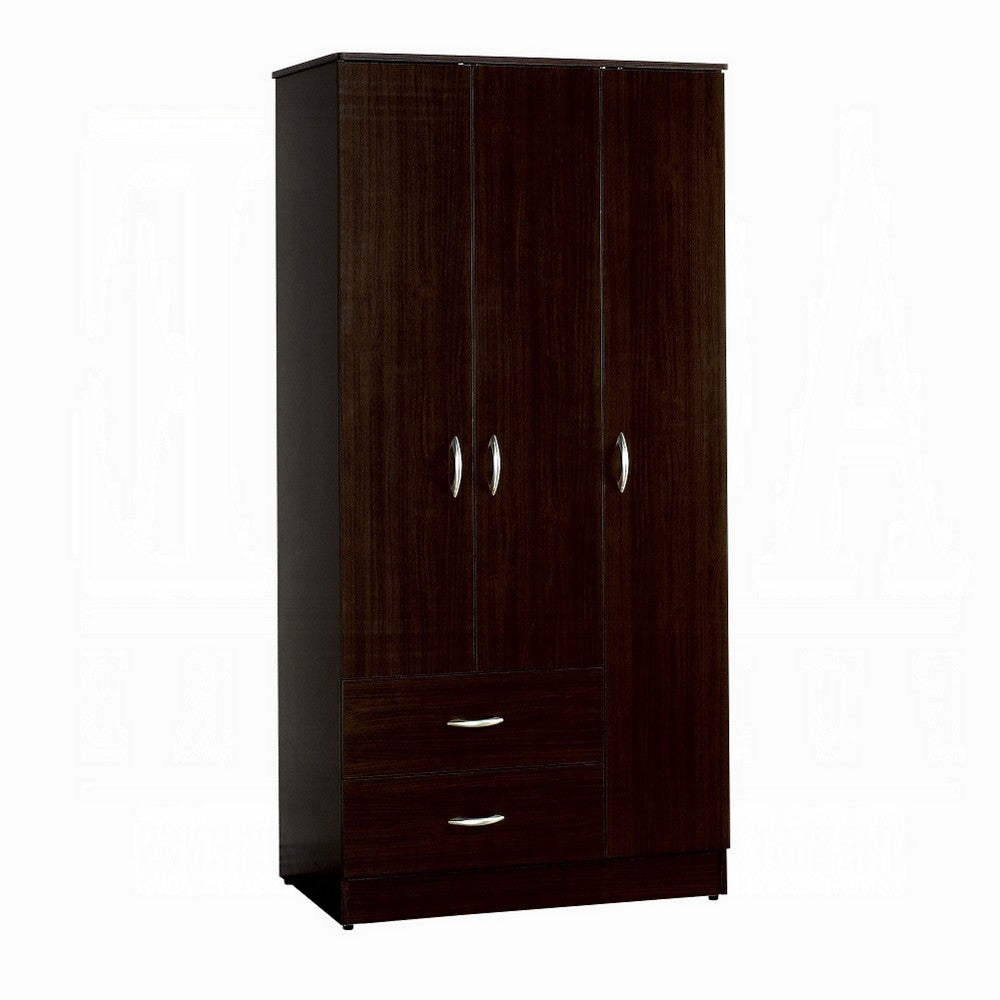 Leh 3 Door Wardrobe Closet with 2 Drawers | Dark Espresso Brown Wood | 72"