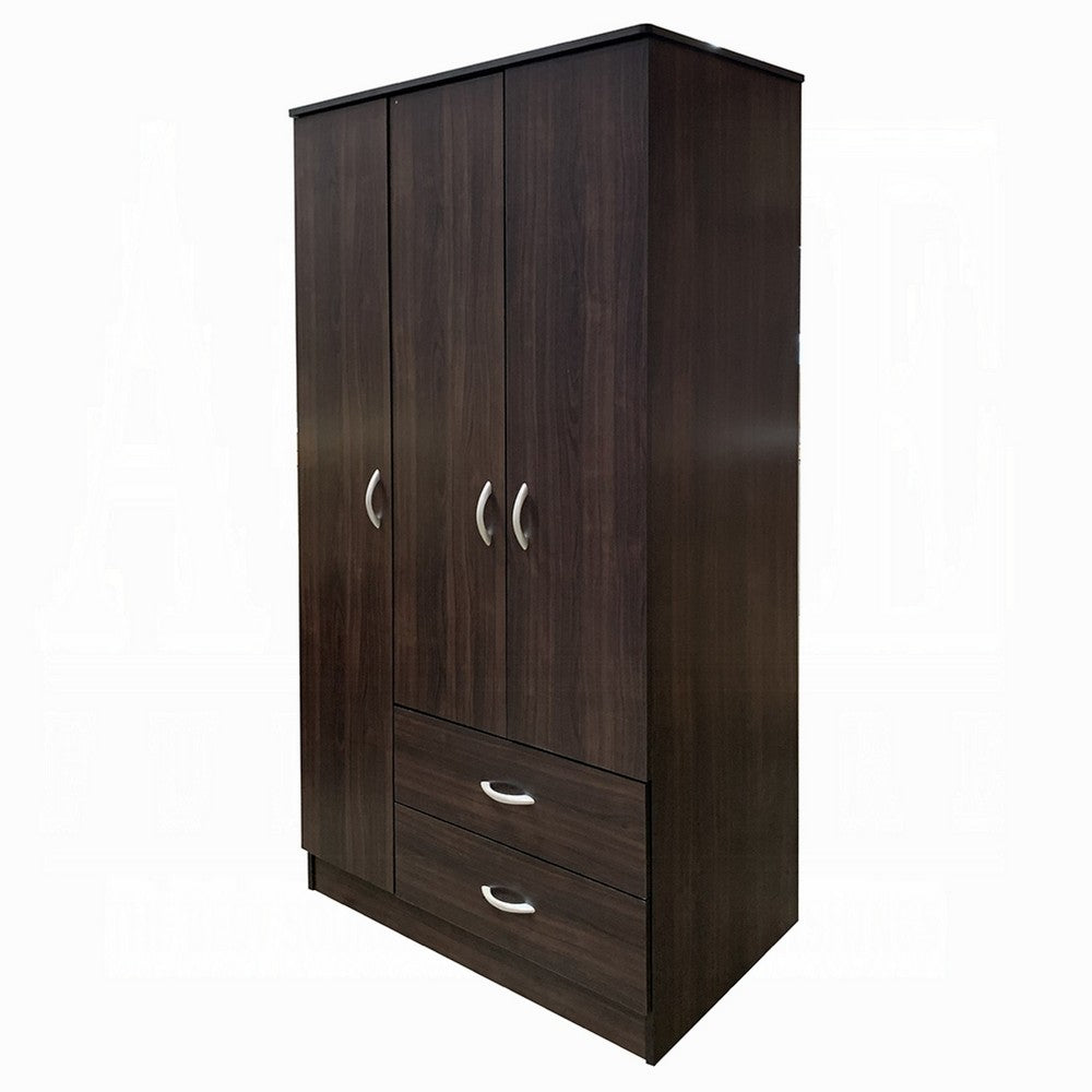 Leh 3 Door Wardrobe Closet with 2 Drawers | Dark Espresso Brown Wood | 72"