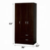 Leh 3 Door Wardrobe Closet with 2 Drawers | Dark Espresso Brown Wood | 72"