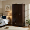 Leh 3 Door Wardrobe Closet with 2 Drawers | Dark Espresso Brown Wood | 72"
