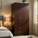 Leh 3 Door Wardrobe Closet with 2 Drawers | Dark Espresso Brown Wood | 72"