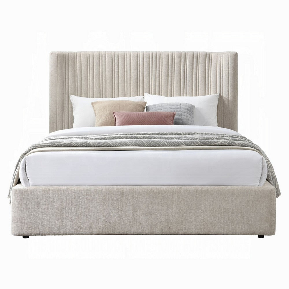 Seh Queen Size Platform Bed | Plush Beige Linen Upholstery | Low profile