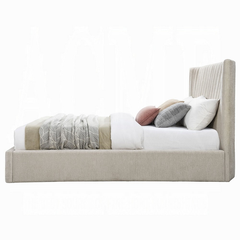 Seh Queen Size Platform Bed | Plush Beige Linen Upholstery | Low profile