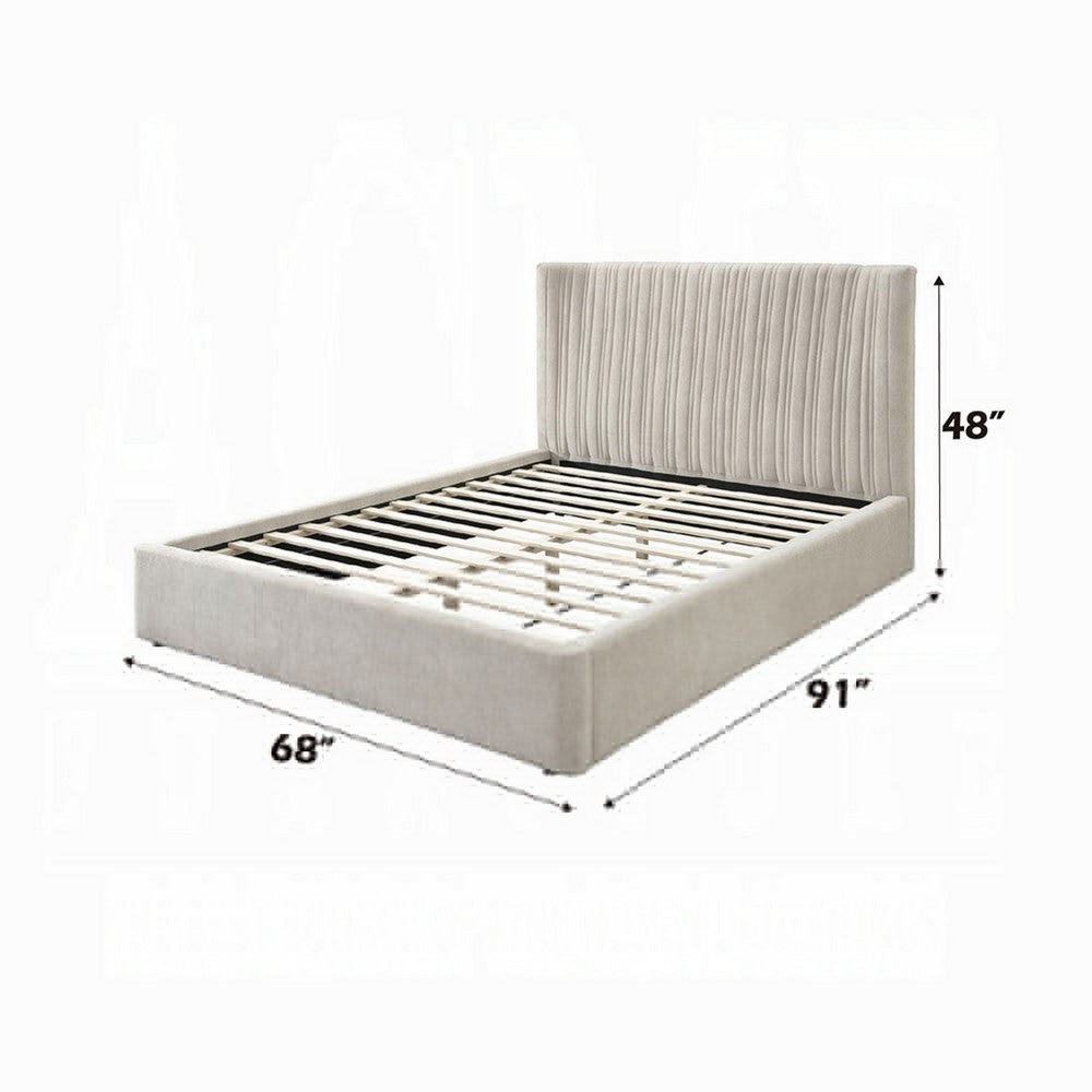 Seh Queen Size Platform Bed | Plush Beige Linen Upholstery | Low profile