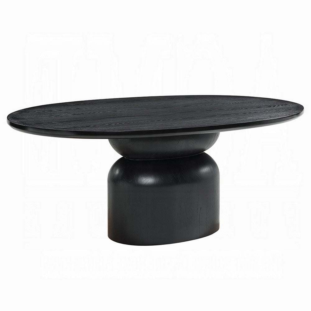 Kiri Dining Table | 78" Ash Black Oval | Sculptural Pedestal Base