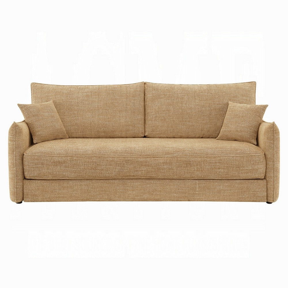 Mea Full Size Sleeper Sofa | 2 Throw Pillows | Plush Mocha Brown Chenille
