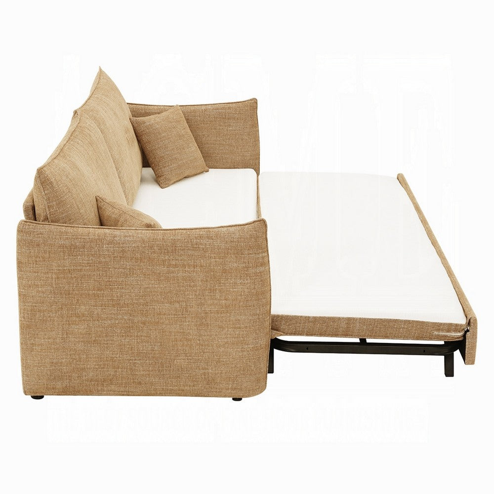 Mea Full Size Sleeper Sofa | 2 Throw Pillows | Plush Mocha Brown Chenille
