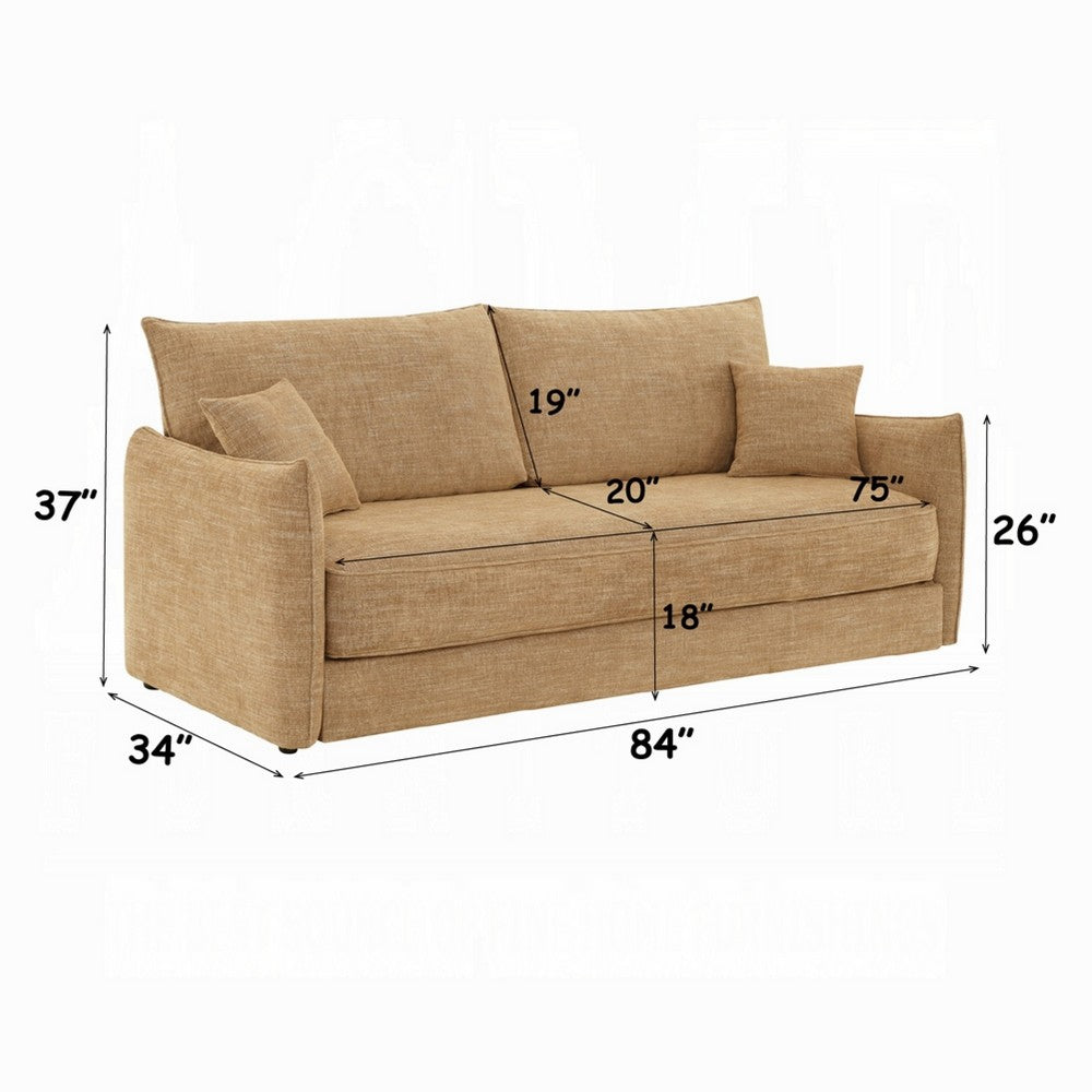 Mea Full Size Sleeper Sofa | 2 Throw Pillows | Plush Mocha Brown Chenille