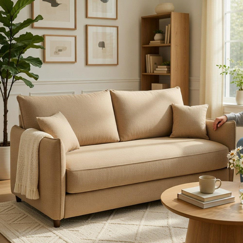 Mea Full Size Sleeper Sofa | 2 Throw Pillows | Plush Mocha Brown Chenille