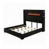 Nera King Size Bed with LED Fireplace Headboard | Black Corduroy Upholstery