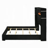 Nera King Size Bed with LED Fireplace Headboard | Black Corduroy Upholstery